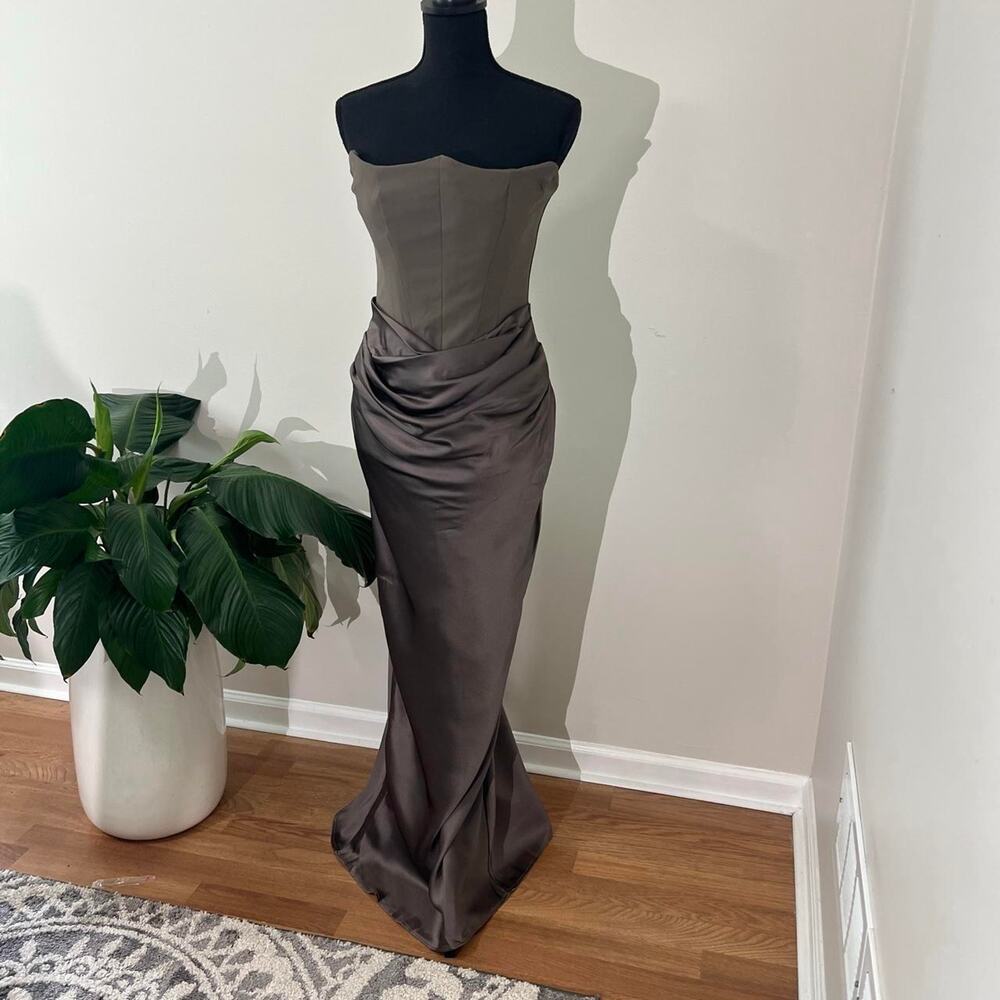 House of CB ' Persephone ' Smoke Strapless Corset Maxi Dress - Picture 3 of 9